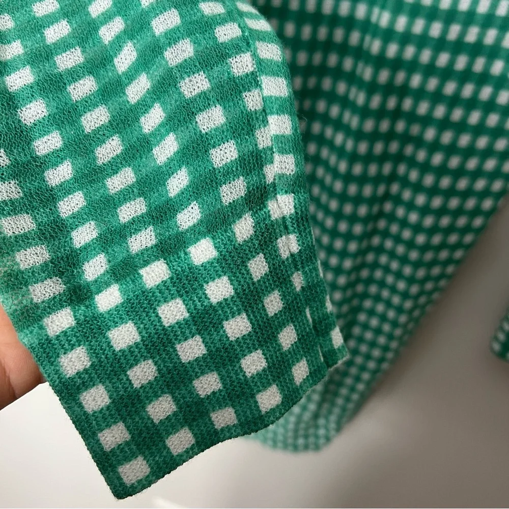 J. Crew Collection Gingham Green White Cardigan Sweater Long Cotton XS 190